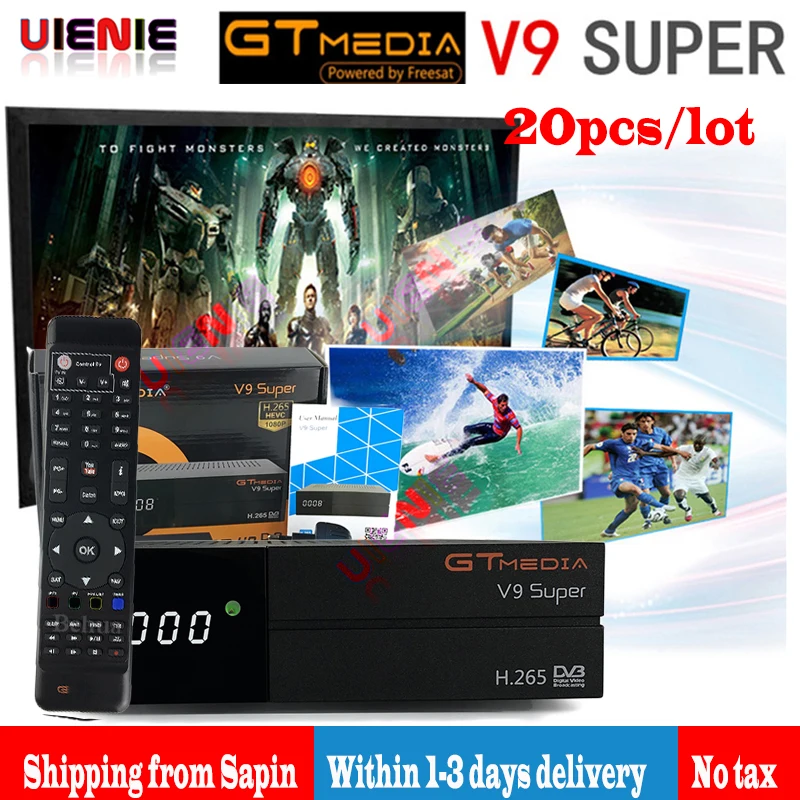 

20pcs GTMedia V9 Super Full HD DVB-S2 Satellite Receiver Europe Cline TV box Same Freesat V8 Nova Upgrade From Freesat V8 Super