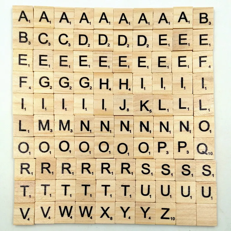 

2019 Education Toys 100Pcs/Set Yellow Wooden Scrabble Tiles Black Letters Numbers for Crafts Wood Alphabet Toy For Childrern