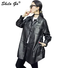 Кожаная куртка Женская Весенняя мода Овчина натуральная кожа пальто воротник с лацканами однобортный передний карман Повседневная