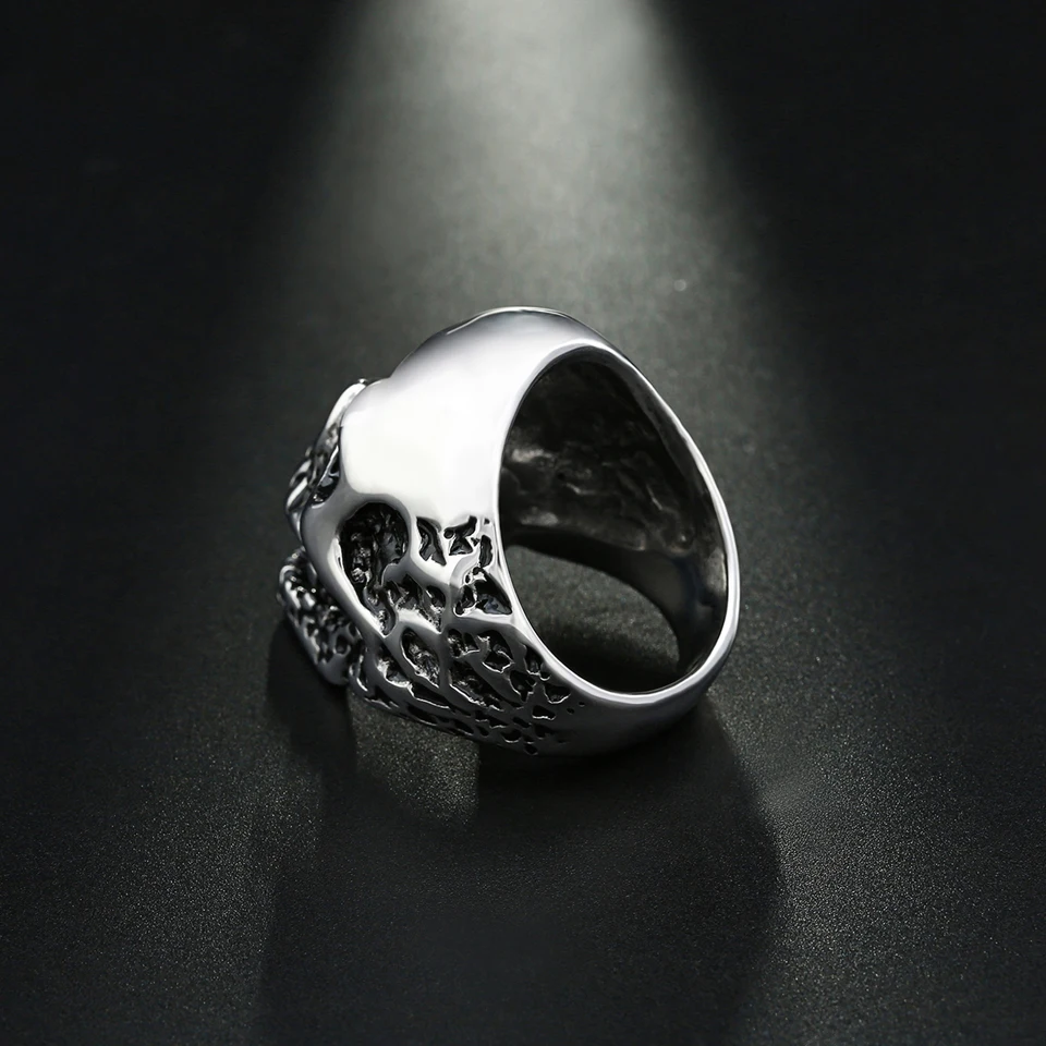 Античное серебряное кольцо с изображением черепа для мужчин, массивное кольцо из нержавеющей стали в стиле панк-рок, кольцо в виде скелета, ювелирное изделие для мужчин