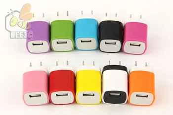 

Colorful 1A US Plug AC Power Adapter Square type Home Wall charger single port USB Charger for iPhone 4 5 6 10 colors 500 pcs/L