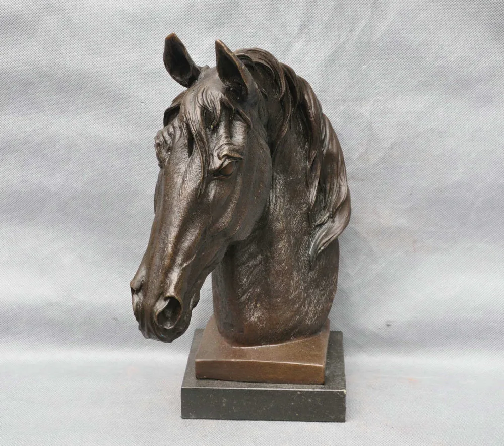 bir 004696 12 Bronze Exquisite Horse Head Art Sculpture Statuein