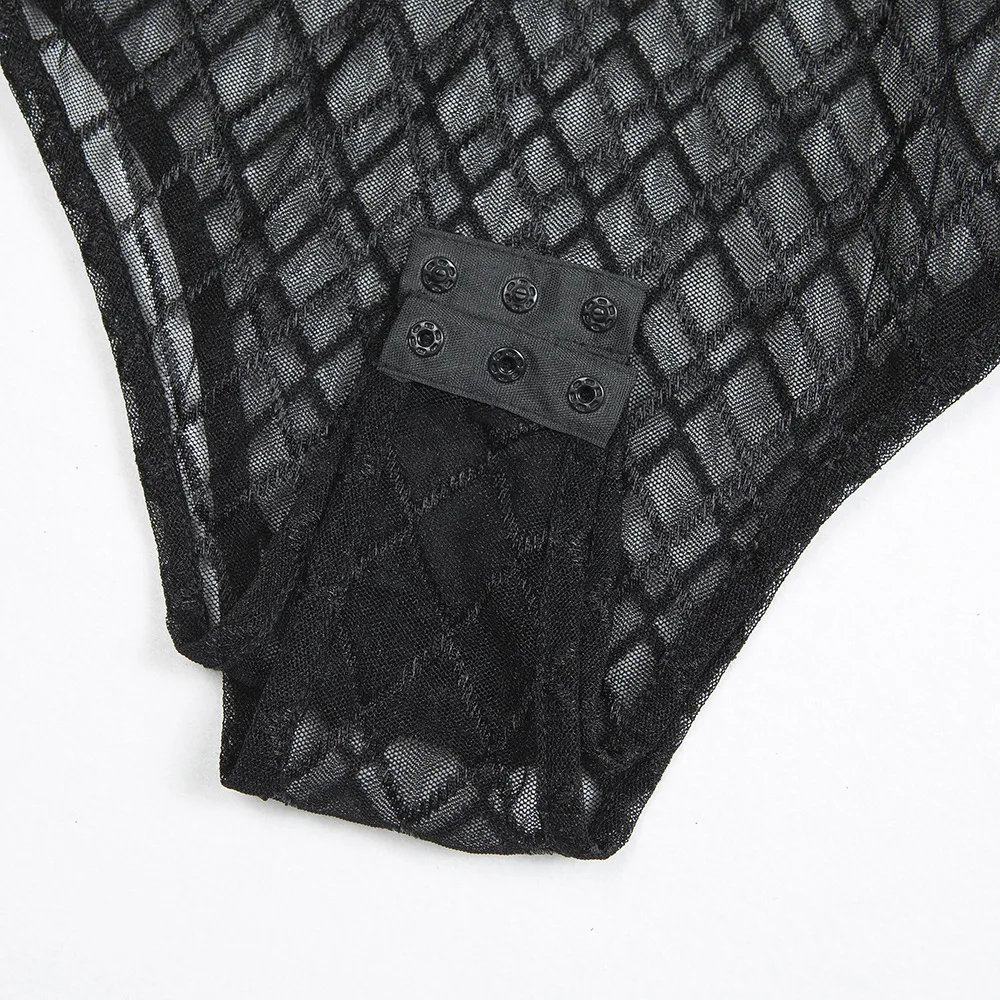 Rosetic готические черные боди с глубоким v-образным вырезом, сетчатые прозрачные Лоскутные кружевные шорты с сеткой, обтягивающие сексуальные женские комбинезоны
