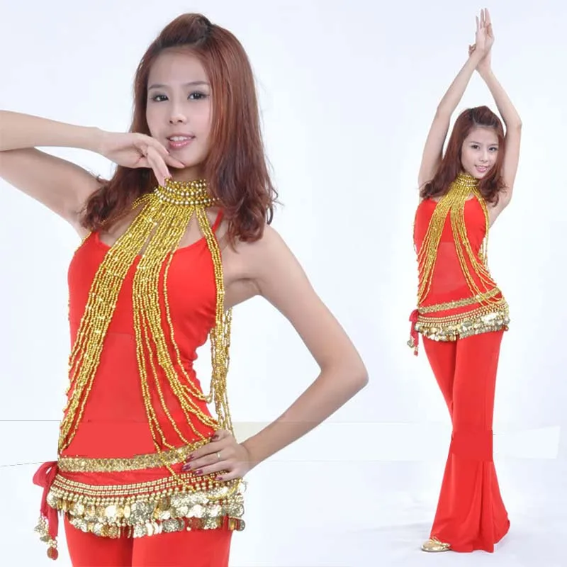 

Gold/Silver Dancing Belly Dance Costume Long Bead Necklace Jewery Gold Silver Necklace for Dancer Women 2 Colors