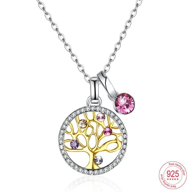 

Malanda Design Crystal From Swarovski Glod Color Life Tree Round Pendant Necklaces For Women Sterling Silver Jewelry Girl Gift
