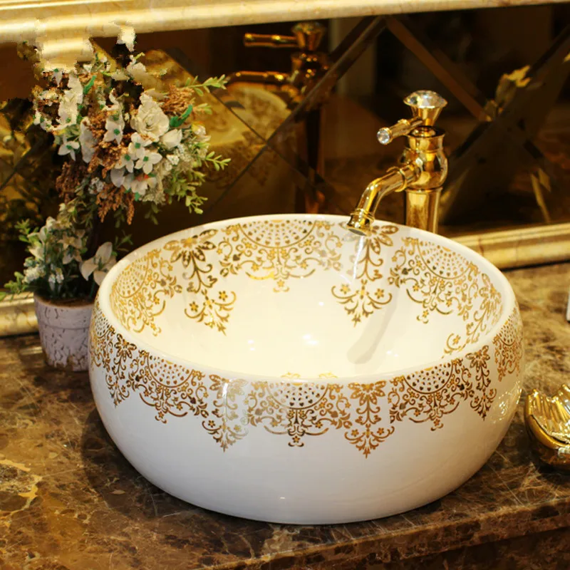 Europe style luxury bathroom vanities chinese Jingdezhen Art Counter