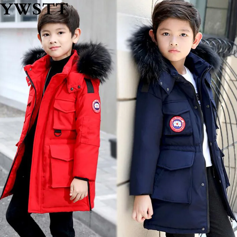 

YWSTT Children's duck Down Jackets/coats Girls coat real fur Big boy Outerwears Coat thick Down feather jacket winter-40 degree