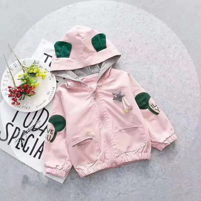 

2019 New Spring Autumn Girls Windbreaker Coat Baby Kids Flower Embroidery Hooded Outwear Baby Kids Coats Jacket Clothing