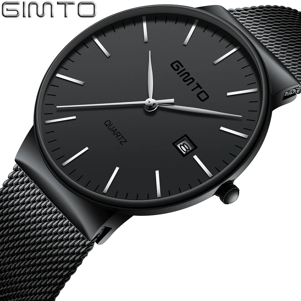 

2019 Ultra Thin Simple Men Watch GIMTO Brand Luxury Quartz Wristwatch Creative Waterproof Gold Mesh Stainless Steel Male Clock