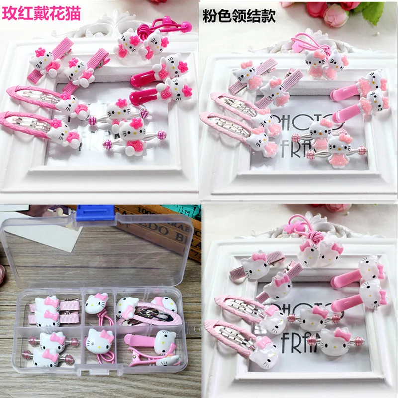 

Fashion Children Headwear 10PCS/SET Hello Kitty Hair Clips Gum Elastic Band Hair Accessories Barrettes Scrunchies For Cute Baby