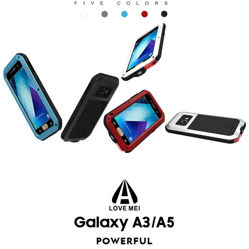 Для Galaxy A320 A520 A3 A5 LOVE MEI сверхпрочный алюминиевый металл+ стекло Gorilla glass ударопрочный водонепроницаемый чехол GA321