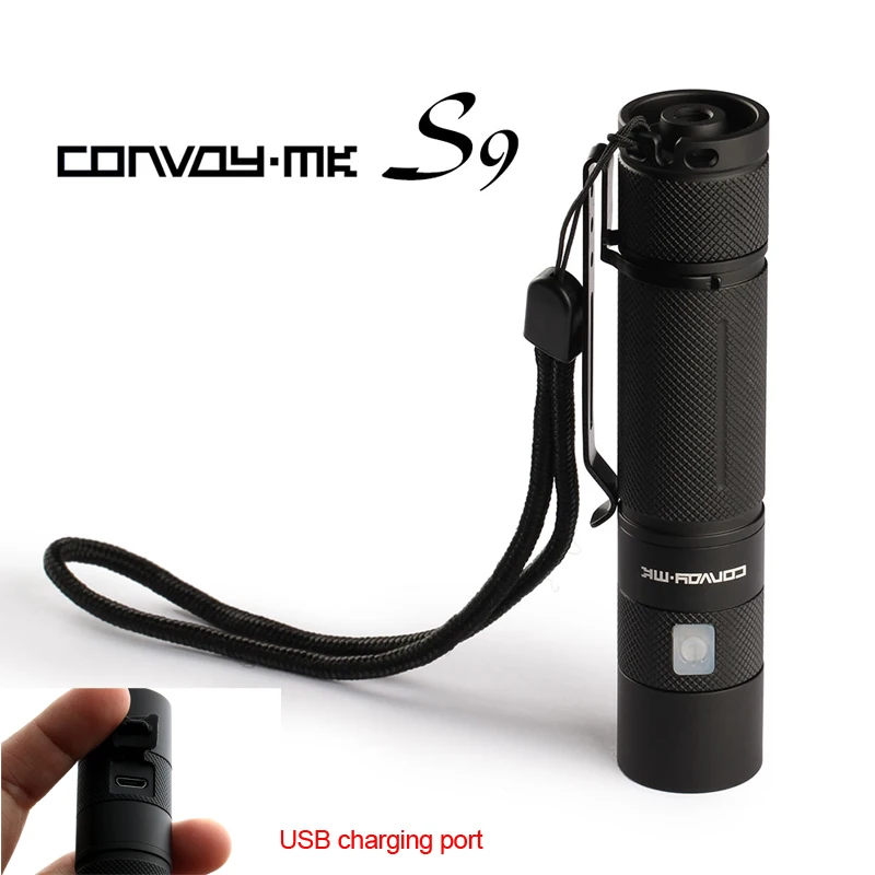Convoy S9 flashlight , 2 inside,1400mA,with micro USB charging port