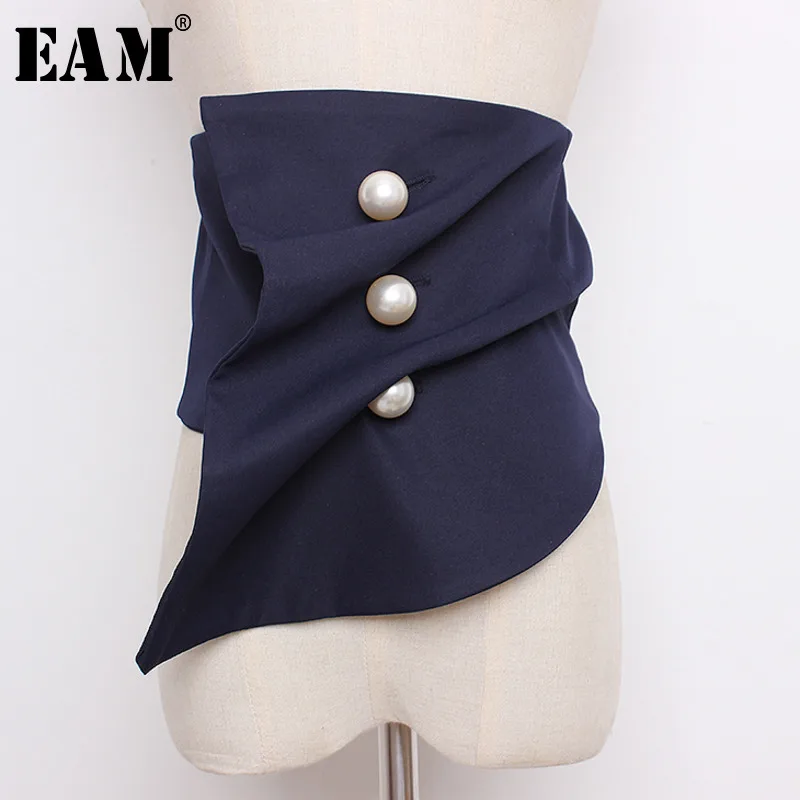 

[EAM] 2019 New Spring Summer New Pearls Split Joint Fold Loose All-match Widd Belt Women Fashion Tide All-match JK517