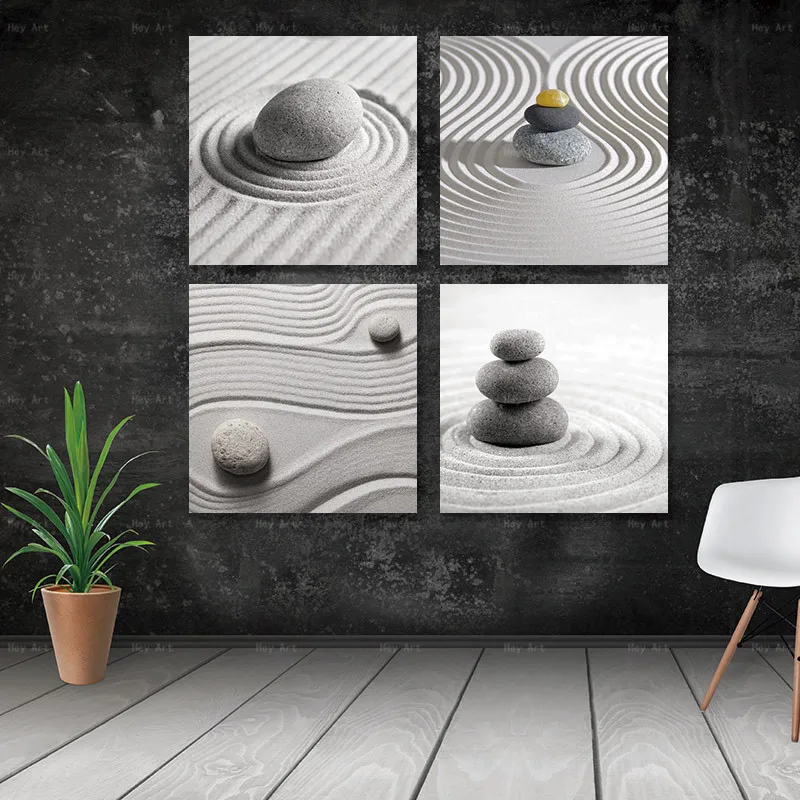 

Artwork for Living Room Art Prints Pictures for Wall Poster Modern Prints 4 pieces Zen Stones Canvas Painting