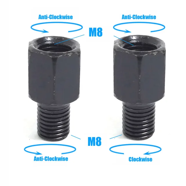 1 Pair Black Motorcycle Rear Mirror Adapters M10 10MM M8 8MM Clockwise