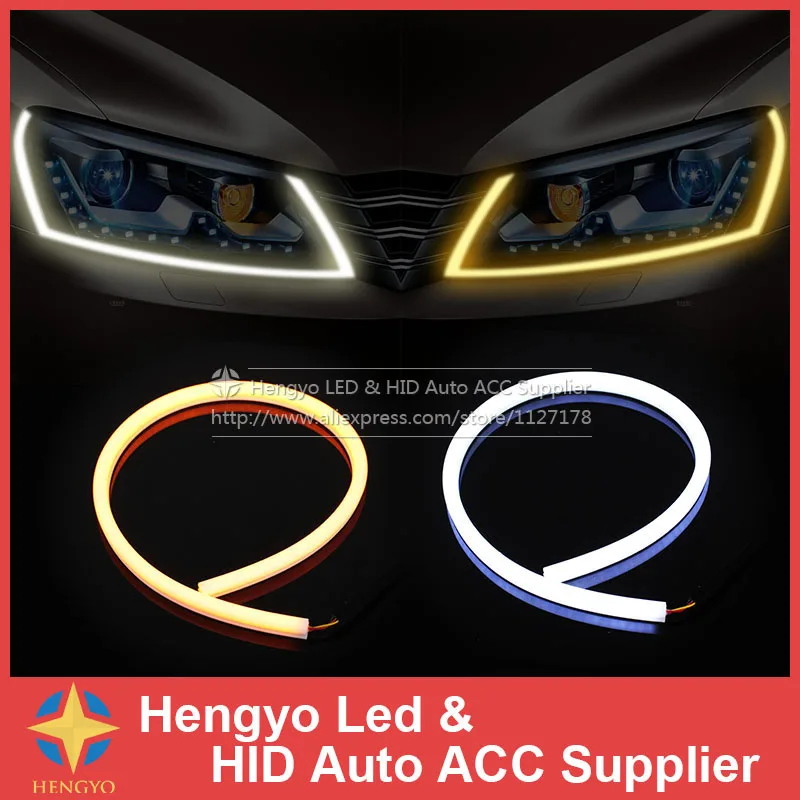 

External Lights 60CM LED Flexible DRL Strip LED Daytime Running Light With Turn Signal LED Tube Light White Amber Switchback DRL