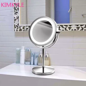 

SpringQuan Fashion hot-selling quality 7inches led make-up desktop mirror with light 2-Face mirror bathroom Battery power