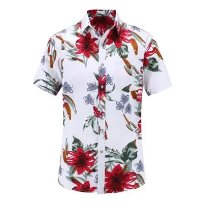 Размера плюс 5XL новые летние мужские Гавайские рубашки с коротким рукавом, хлопковые повседневные рубашки с цветочным принтом, модная мужская одежда - Цвет: JS070-PR004