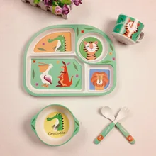 5 pcs set Bamboo Fiber Children Tableware Set Baby Dinnerware Plate Dishes Bowl With Spoon Dinnerware Feeding Set Food Container