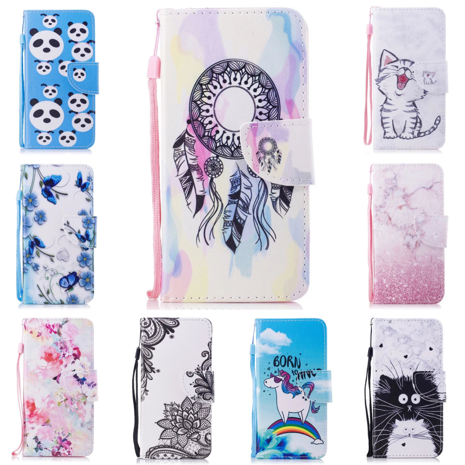 

for Huawei P10 Leather Flip Case for Coque huawei P10 Lite Wallet Cover Cute Panda Unicorn Bag Cat Flower Butterfly Etui Capinha