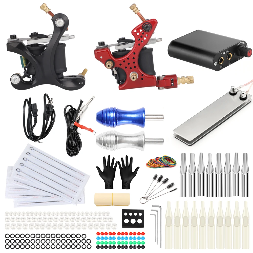 

Solong Tattoo Machine Set Two Coil Machine For Liner and Shader Power Supply Foot Pedal Grip Needles Tattoo Body&Art TK201-28