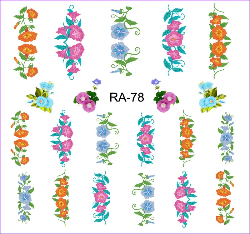 UPRETTEGO дизайн ногтей Красота вода наклейка слайдер цветок утренняя Глория фарбит лист лоза труба цветок RA73-78 - Цвет: RA078