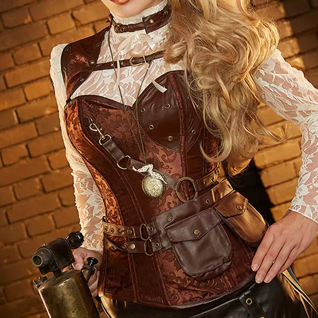 Brown Vintage Gothic Corset Steampunk Clothing Women Plus Size Bustier