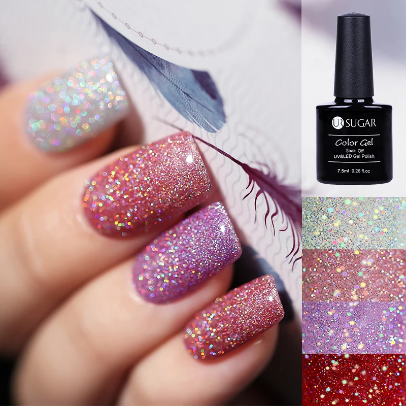 UR SUGAR Holographic Glitter Platinum UV Nail Gel Polish Rainbow