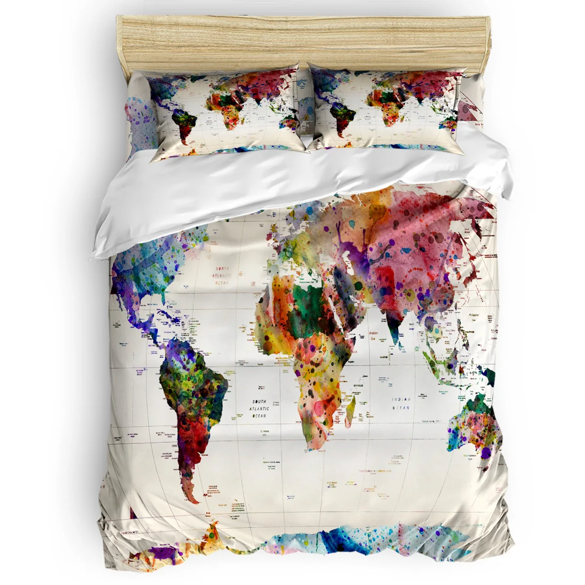 

Retro Map Color Oil Painting Duvet Cover Set Watercolor World Map Collection of 3/4pcs Bedding Set Bed Sheet Pillowcases Set