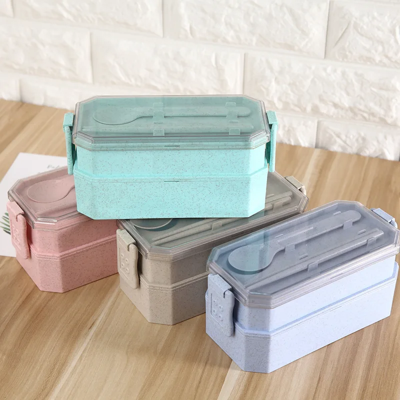 

Wheat straw 2 Layers Lunch Boxs Food Storage Container for Kids Microwave Bento Box Dinnerware Set Lunchbox BPA Free