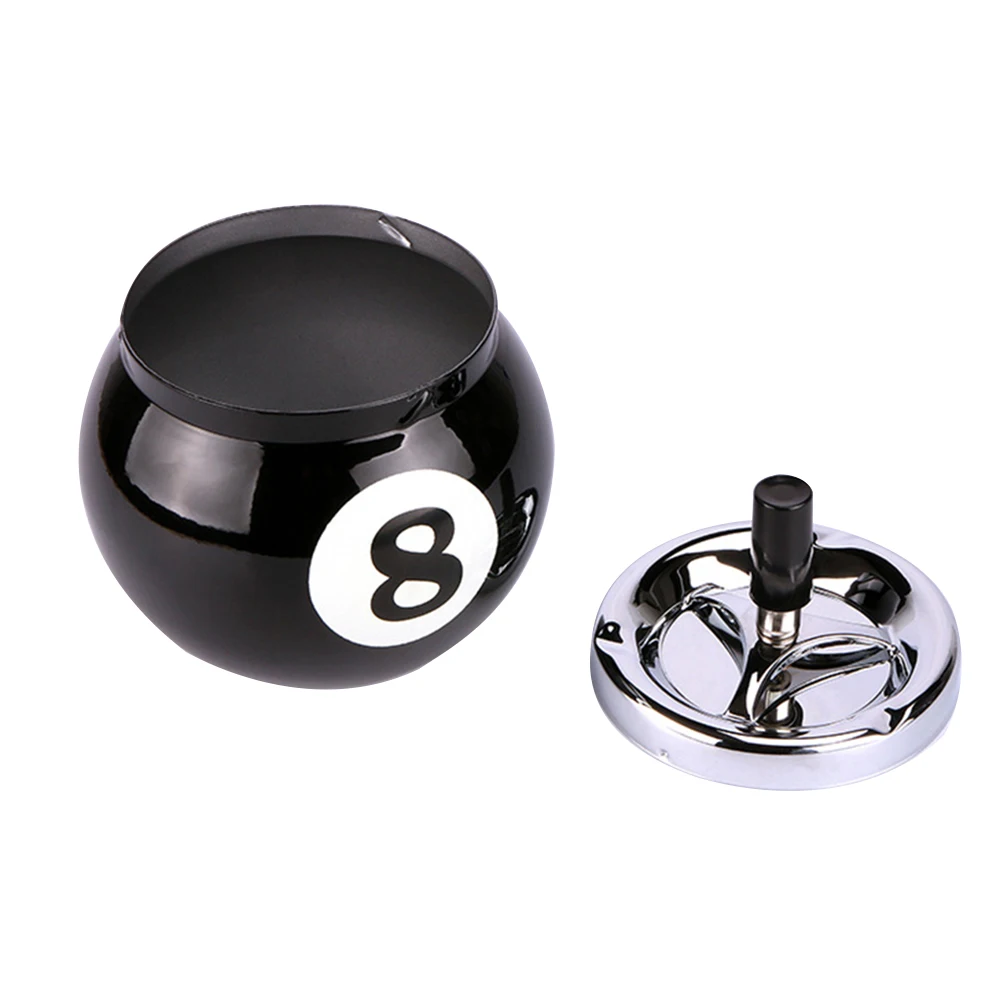 8Ball Ashtray Decorative Metal Body with Push Down Top Lid Ashtray