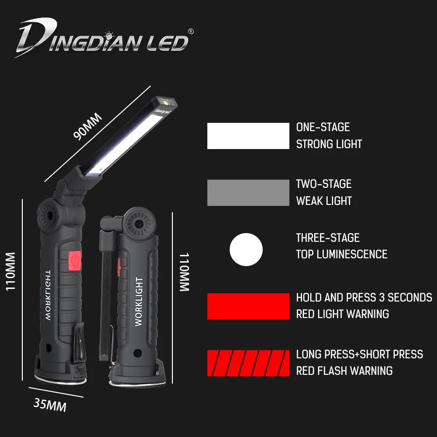 

5W LED Work Light USB Rechargeable 400LM COB Portable Flashlight Outdoor Lantern 18650 Battery Outdoor Camping Torch Flashlight