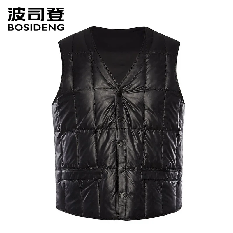 

BOSIDENG new down vest for men down waistcoat snap fastener pockets high quality Rectangle plus size B80130003