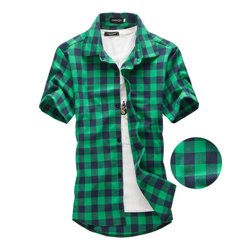 Navy and Green Plaid shirts Men 2020 New Arrival Summer Men's Casual Short sleeve Shirts Fashion
