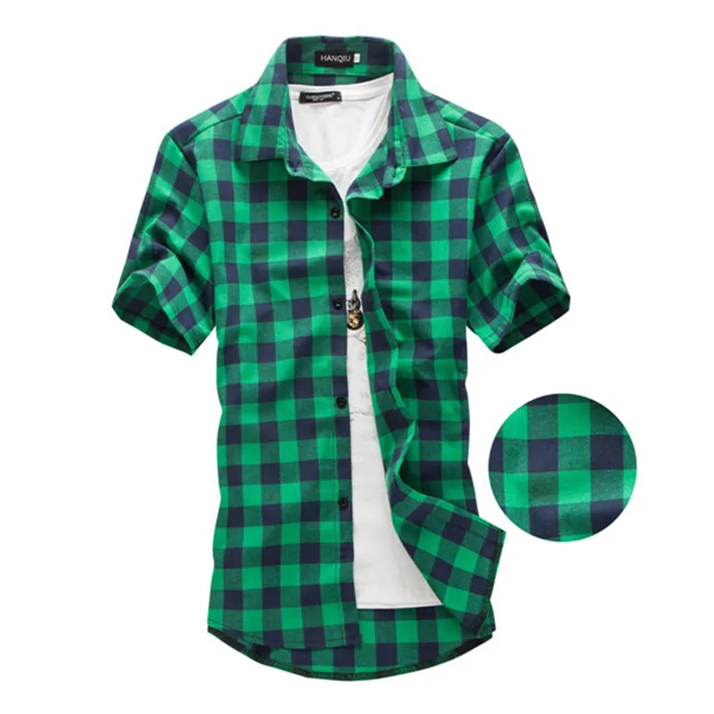 Navy and Green Plaid shirts Men  2022 New Arrival Summer Men's Casual Short sleeve Shirts Fashion Chemise Homme Men Dress Shirts
