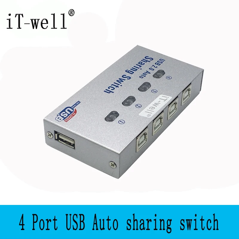 IT well USB KVM Авто переключатель 4 порта сплиттер для компьютера ПК Печать
