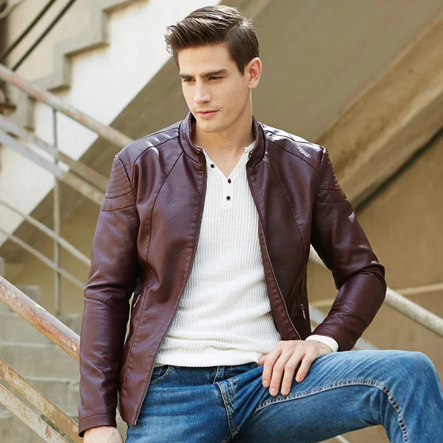 Business Casual Collar Men's Leather Jacket Comfortable Tangible Teen