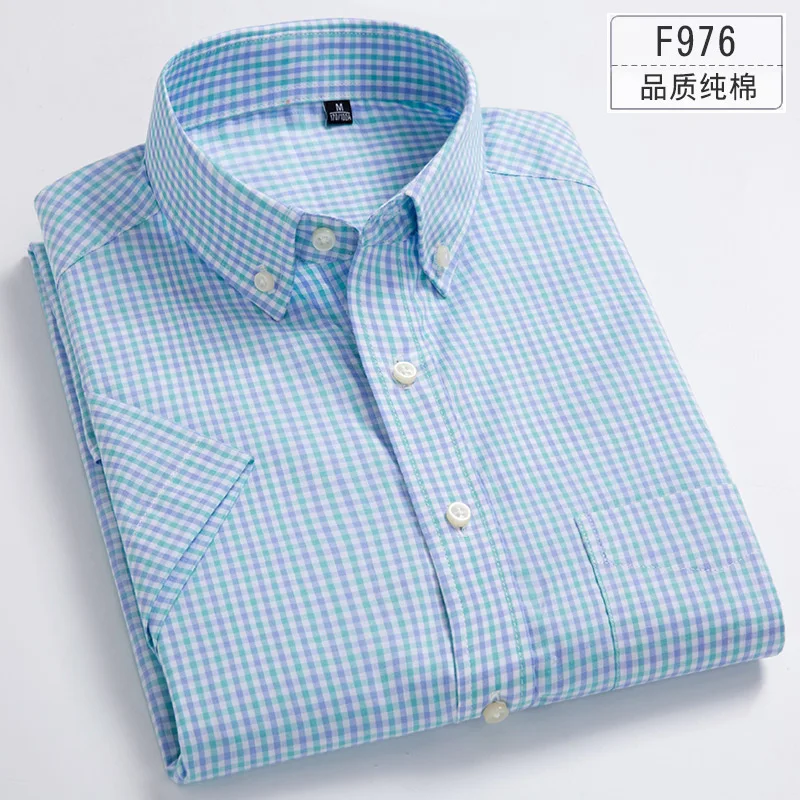 Comprar De talla grande 5XL 6XL 7XL 8XL Pure Solid Color Plaid 100% algodón Delgado manga corta hombres camisa Casual moda ajuste Delgado blanco azul