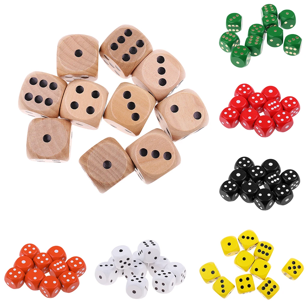 10Pieces Wooden Dice D6 Six Sided Dotted Dice Entertainment For Role Playing Table Card Games Various Colors   