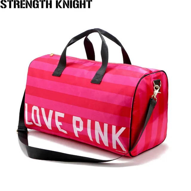 2018 Women Fashion Y Love Pink Handbags Barrel Shaped Large 2018 Women Fashion Y Love Pink Handbags Barrel Shaped Large Capacity Travel Duffle Striped Waterproof