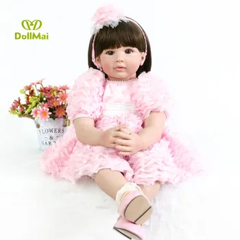 

Lifelike 24" Reborn Toddler Girl Toy 60cm Vinyl silicone Princess Baby Doll With Beautiful Dress Birthday Gift Girls Brinquedos