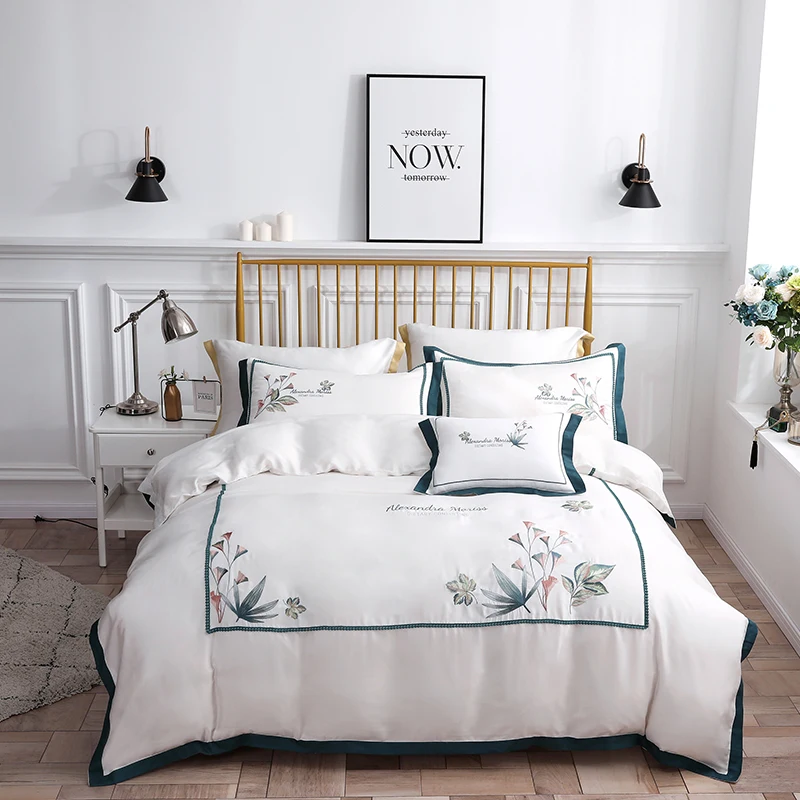 Luxury Light Pink European Bedding Sets Queen King Size Embroidery