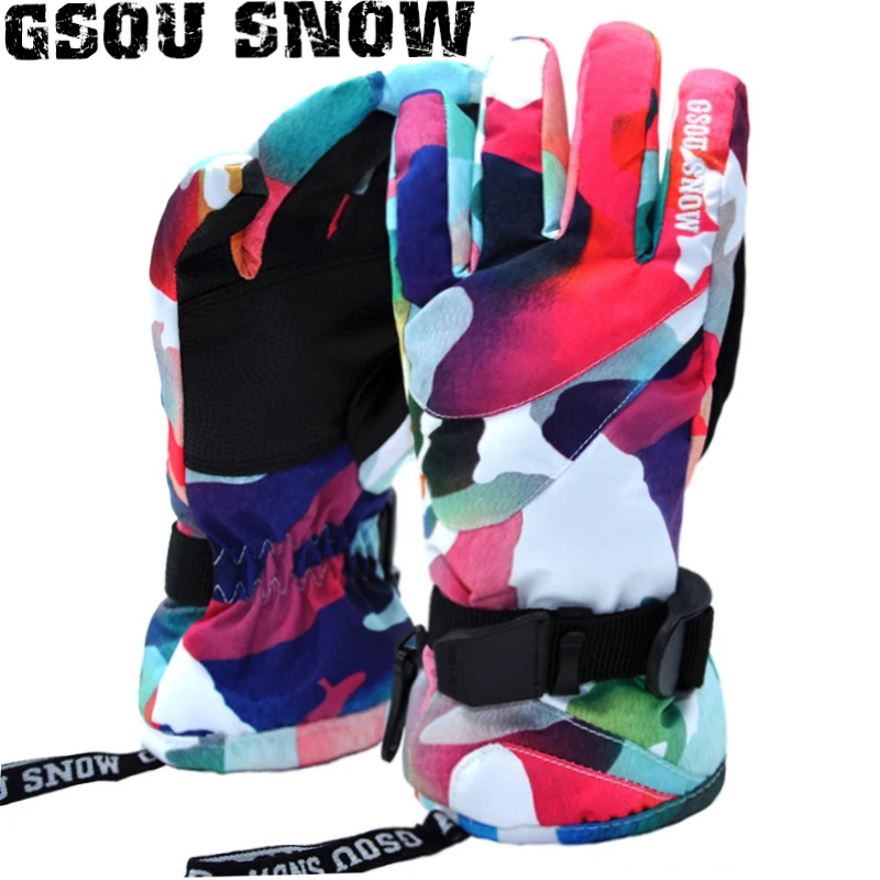 GSOU Snow-Waterproof Ski Gloves for Kids, Windproof, Super Warm, Outdoor Sport Wear, Children Skiing, Riding Glove, Boys, Girls