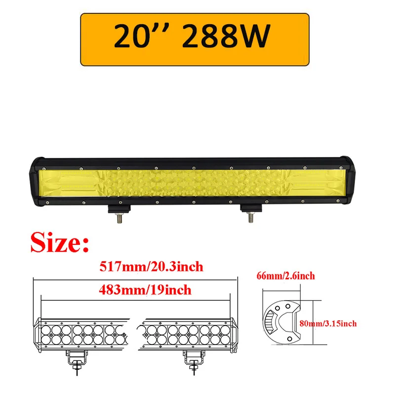 Auxtings 20 дюймов желтый светодиод 4x4 внедорожный светильник для 4WD грузовиков внедорожников ATV трейлеров балок Янтарный рабочий светильник для вождения противотуманных фар