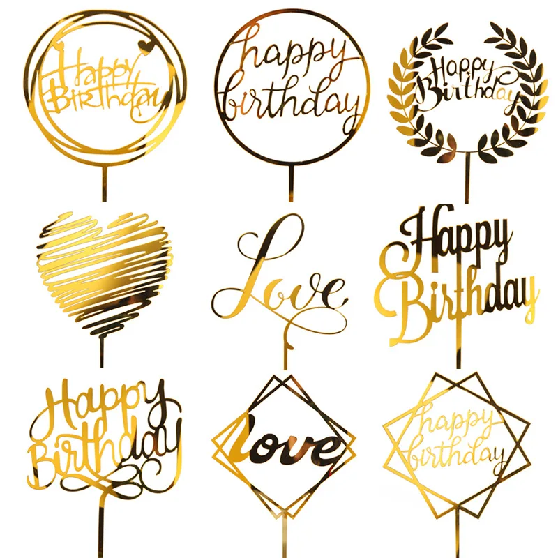 

Acrylic Birthday Cake cha pai Baking Decoration Ornaments Custom Creative Flag Two-Way Mirror Card Instert Manufacturer Direct