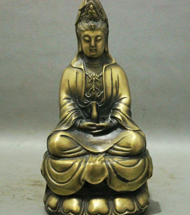 

9 Chinese Buddhism Bronze Bless GuanYin Kwan-yin Goddess Buddha Pot Set Statue