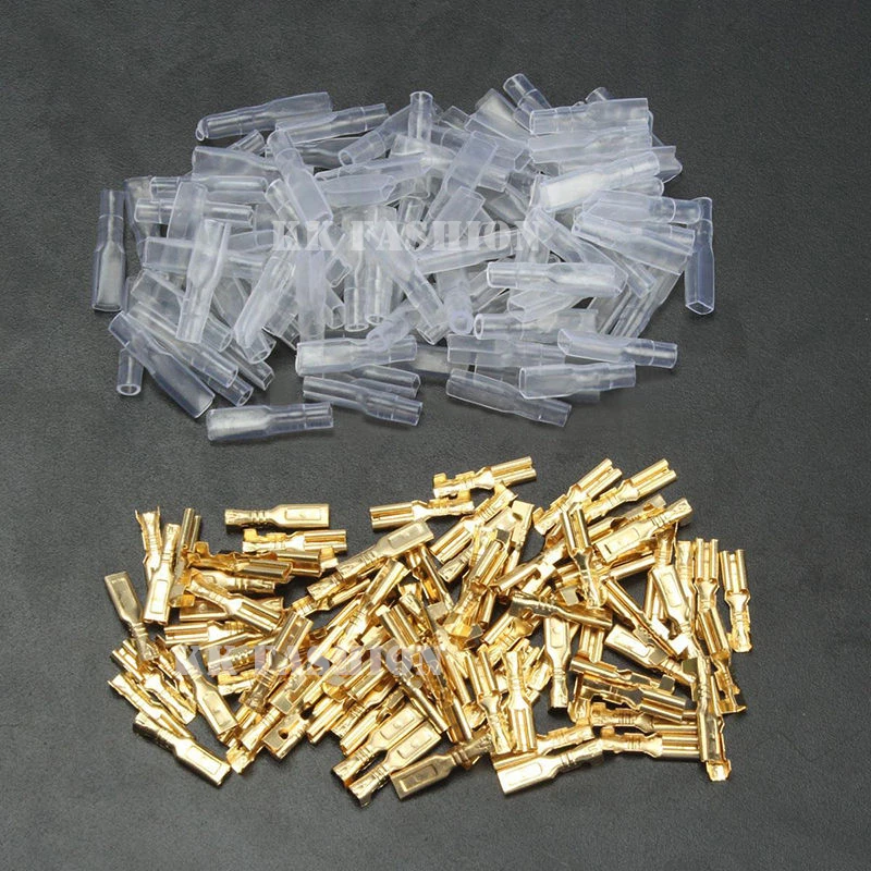200pcs AWG 22 16 Gold Clear 2.8mm Female Spade Connectors & Insulating