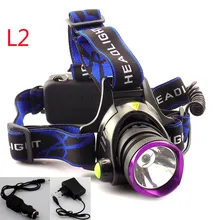 Ультра яркий светодиодный налобный фонарь L2 светодиодный налобный светильник 3 режима налобный светильник фонарь с AC Автомобильное зарядное устройство для велоспорта, рыбалки, охоты