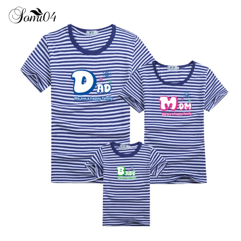 

Family Short Sleeve Breton Top T-shirt Dad Mom Baby Summer 2018 Matching Outfits Father Mother Daughter Son Kids Striped Clothes