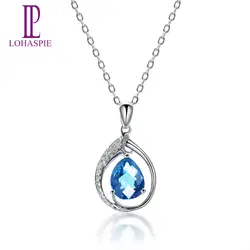 Lohaspie Diamond-Jewelry Solid 14 к белое золото Природный Голубой Топаз Подвеска для женщин драгоценный камень тонкой моды камень ювелирные изделия